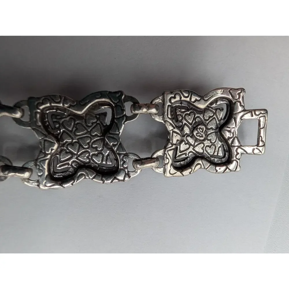 Brighton Ornate Silver Tone Link Bracelet Tribal Bohemian Style Box Clasp 7 Inch